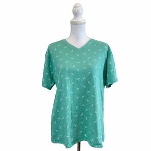 XL Michael Brandon Flamingo Print Green Tee